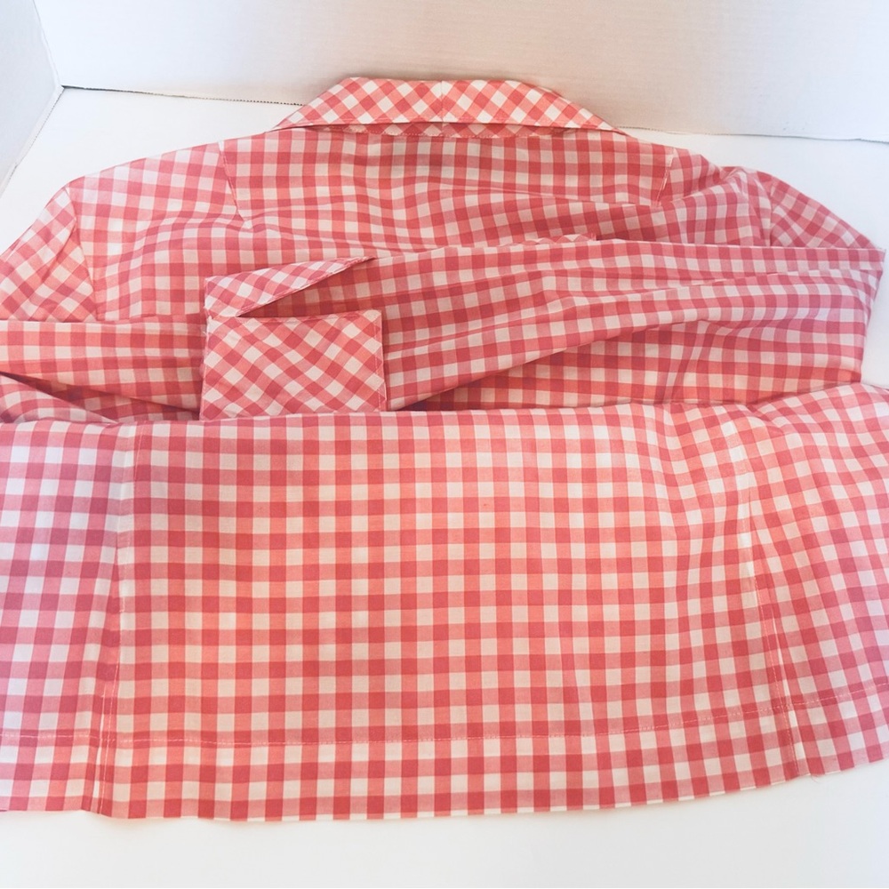 Jones New York Collection Pink Gingham Silk Blouse Long Sleeve Cuffs Size 14W - Picture 12 of 16